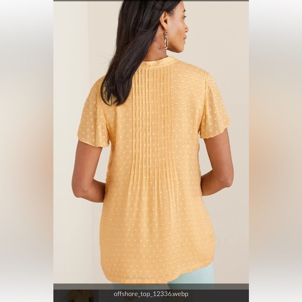 Soft Surroundings yellow short sleeve Swiss dot pullover ‘Offshore Top’ medium - Picture 4 of 13